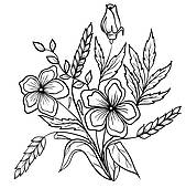 Arrangement Of Flowers Black And White  Outline Drawing Of Lines