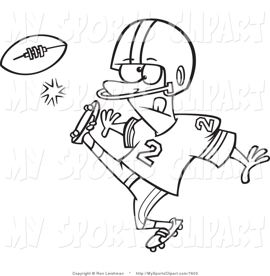 Art Of A Black And White Football Player Kicking By   School Clipart