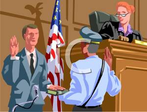 Bailiff Swearing In A Trial Witness   Royalty Free Clipart Picture