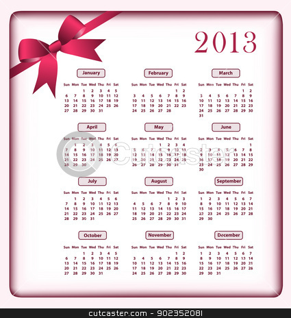 Calendar 2013 And Bow Stock Vector Clipart Calendar 2013 Year With A    