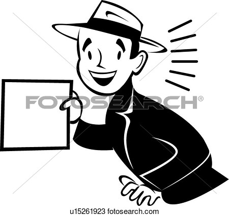 Clipart   Retro Man Holding Sign  Fotosearch   Search Clip Art    
