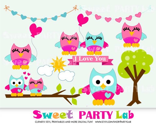 In Love Owl Clip Art Set Romantic Owl In Love Clipart Set   Instant    