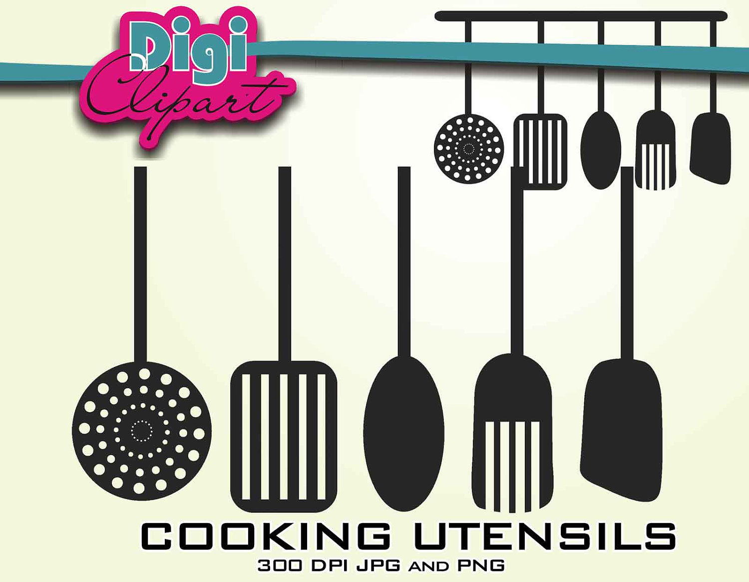 Kitchen Cooking Utensils Silhouette Clip Art By Digifotosclipart