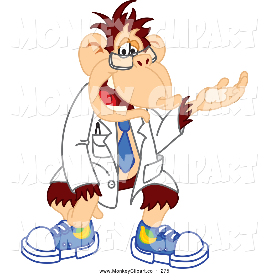 Larger Preview Clip Art Of A Goofy Chimp Scientist Gesturing By