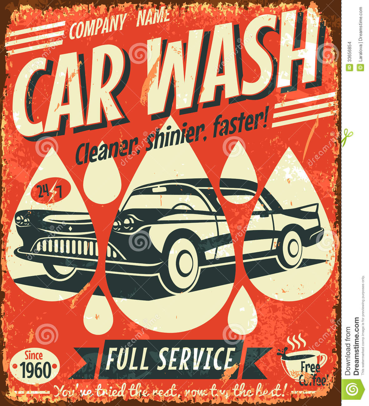 Retro Car Wash Sign  Vector Illustration
