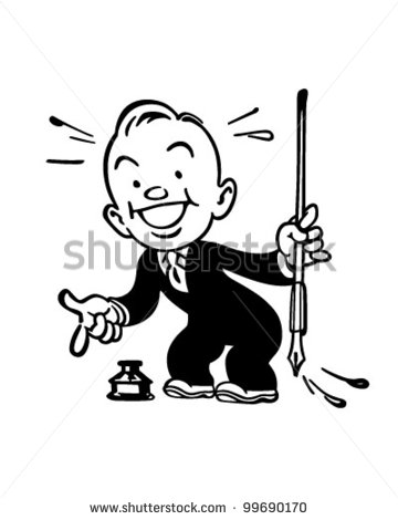 Sign Here   Man With Fountain Pen   Retro Clipart Illustration   Stock