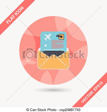 Vector   Mail Air Ticket Flat Icon With Long Shadow   Stock