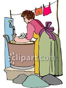 Woman Washing Clothes In A Tub   Royalty Free Clipart Picture
