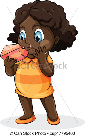 Art Vector Of A Fat Black Lady Eating A Cake   Illustration Of A Fat