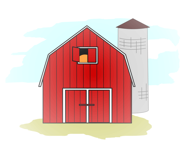 Big Red Barn With Silo   Free Clip Art