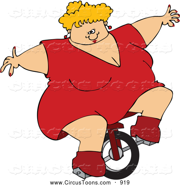 Circus Clipart Of A Giant White Fat Circus Lady Riding A Unicycle By