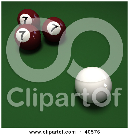 Clipart Illustration Of A Cue Ball Near Three Red Lucky Number 7