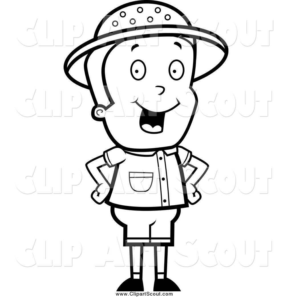 Clipart Of A Black And White Safari Boy Standing With His Hands On His