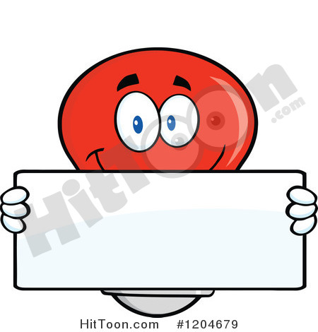 Red Light Bulb Mascot Holding A Sign 2   Royalty Free Vector Clipart