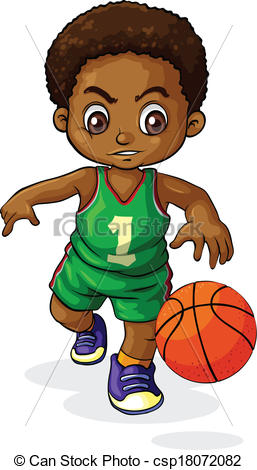 Vector   A Young Black Boy Playing Basketball   Stock Illustration