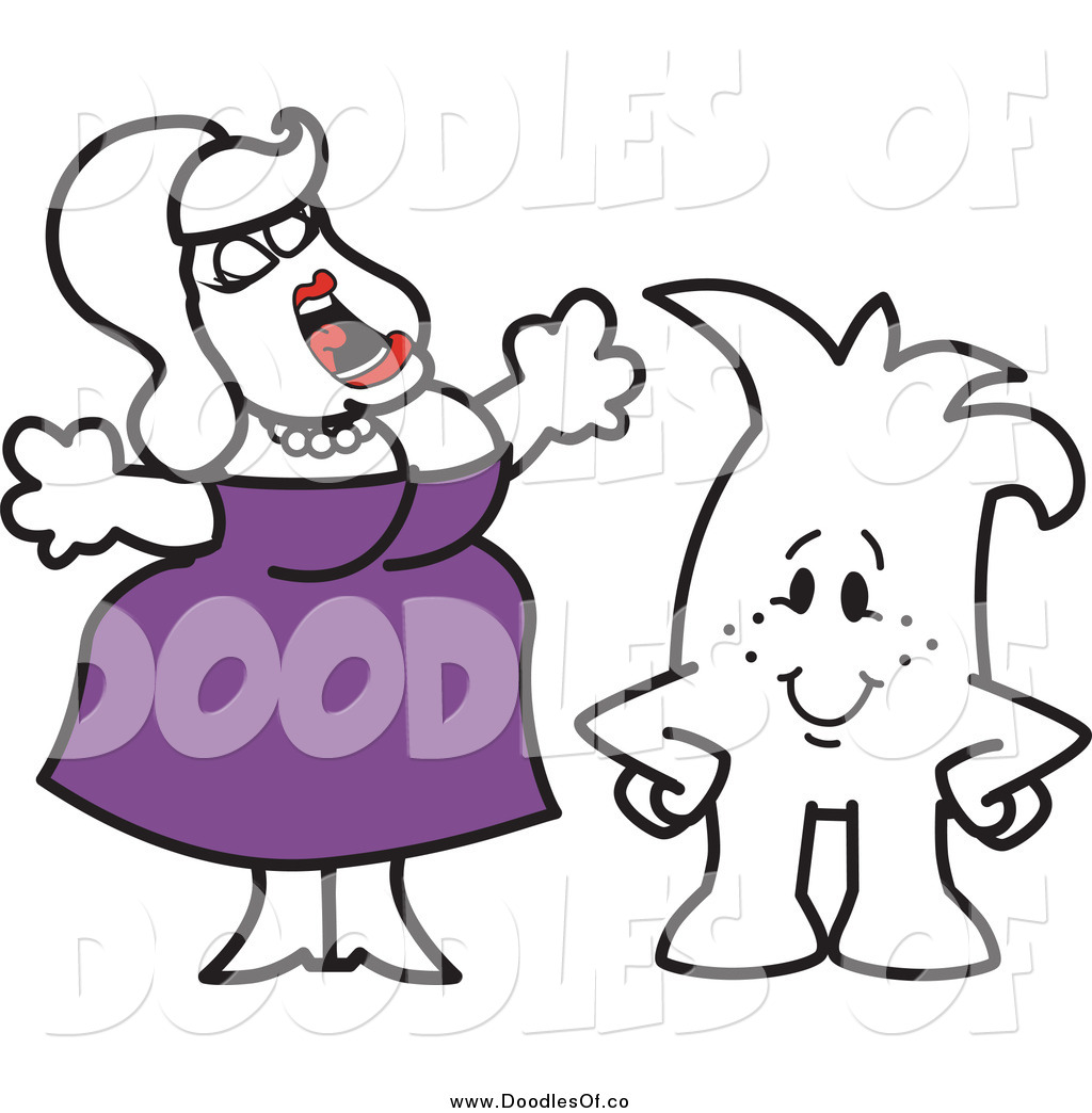 Vector Cartoon Clipart Of A Fat Lady Singing And Squiggle Guy By