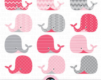 Art Whales Clip Art Set Girly Pink Grey Baby Whale Digital Clipart