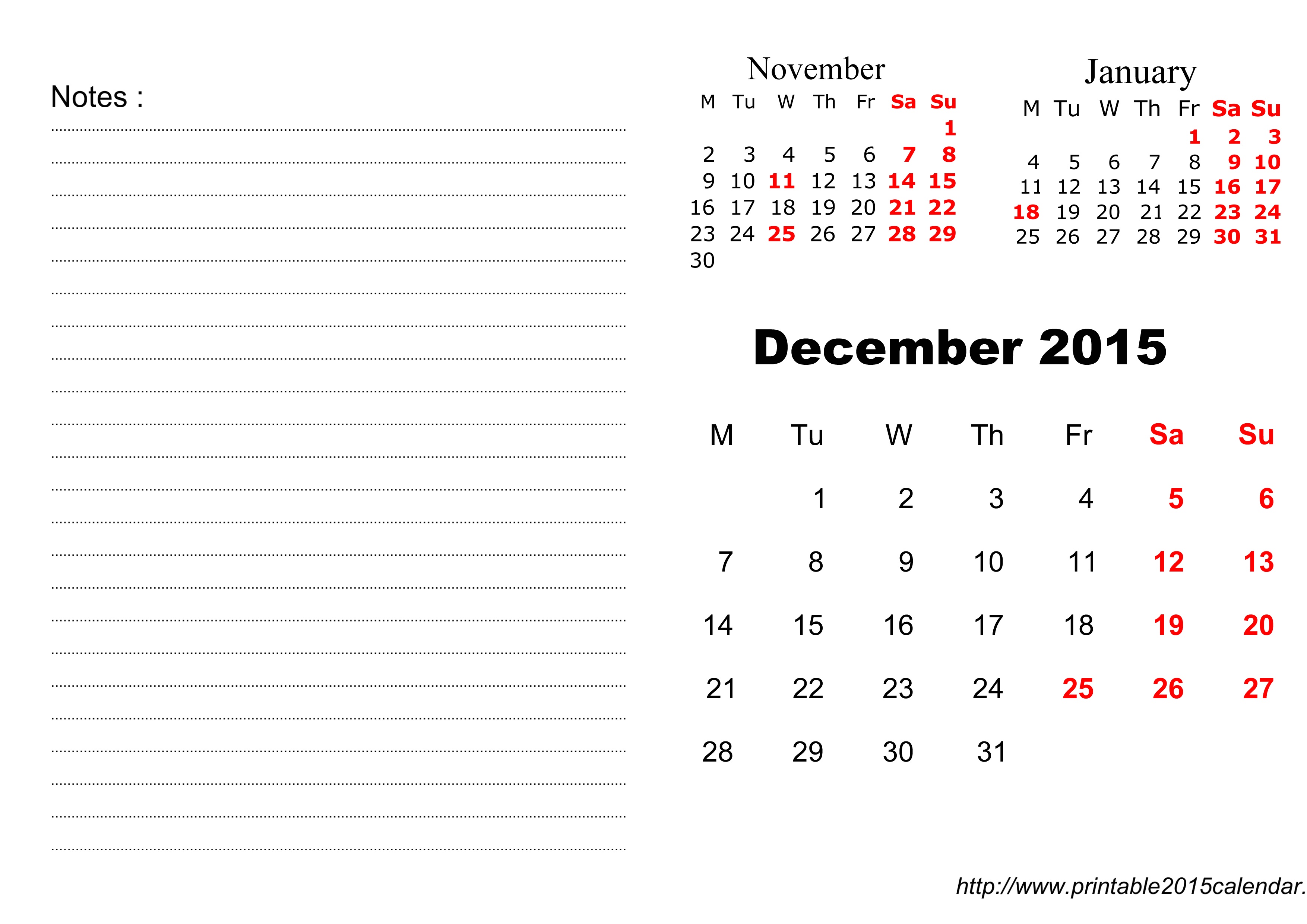 December 2015   2015 Calendar