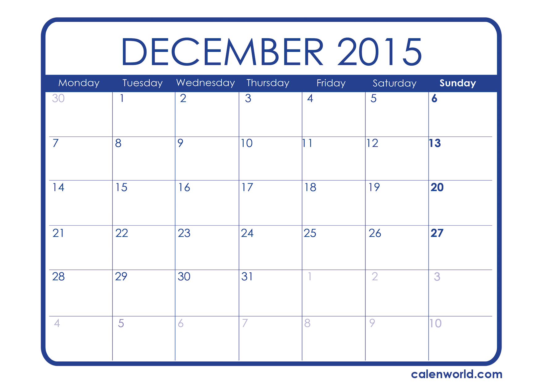 December 2015 Calendar   Printable Calendars