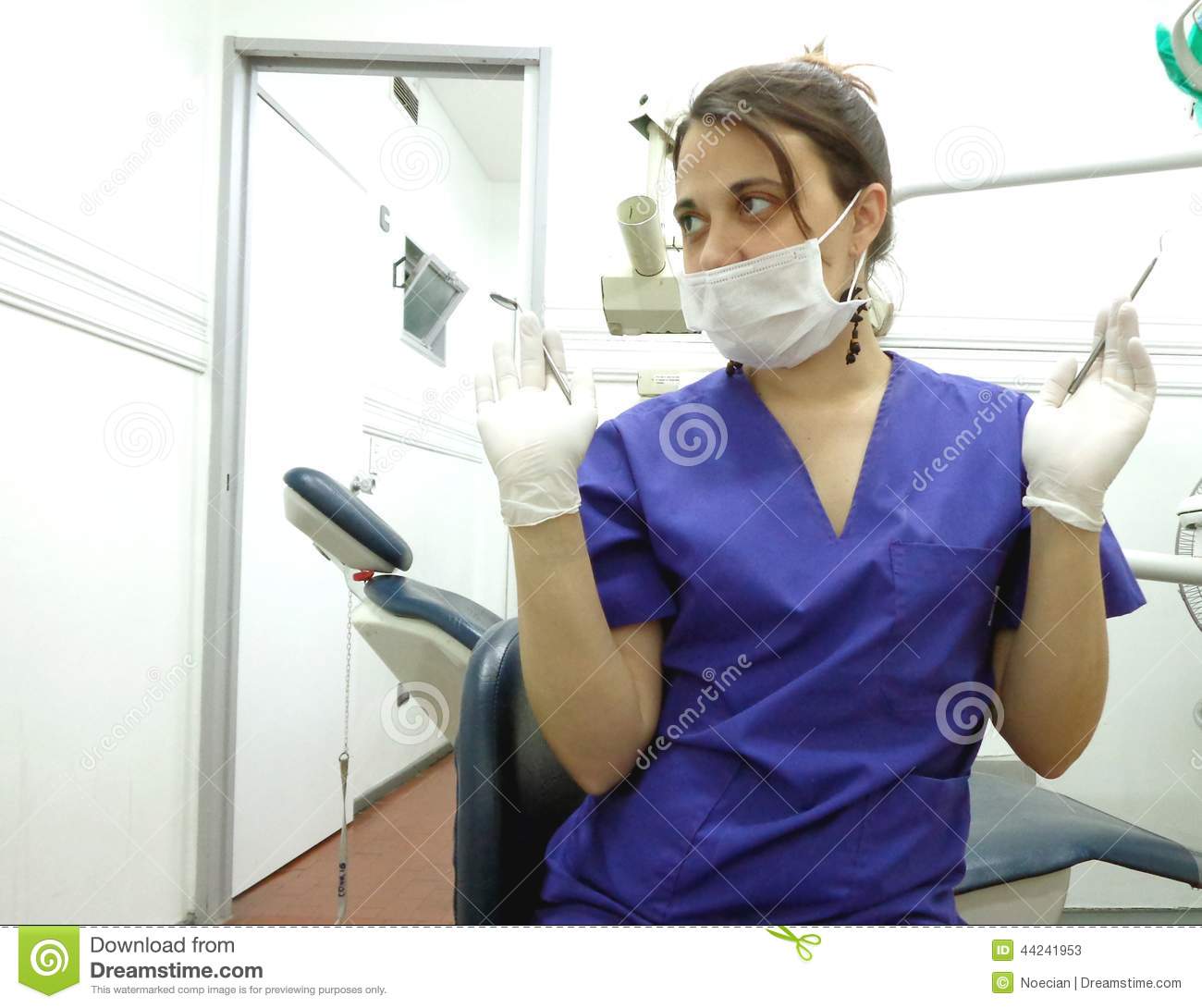 Dentist With Gloves Mask And Goggles Stock Photo   Image  44241953