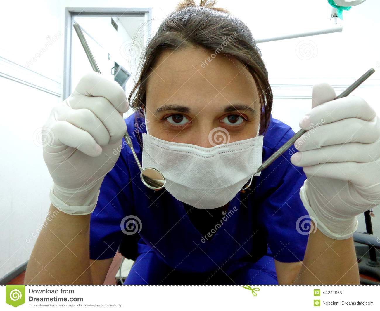 Dentist With Gloves Mask Mirror And Explorer Dentist Health