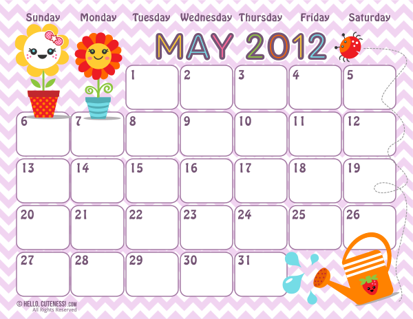 Free Version  May 2012 Calendar   Hello Cuteness
