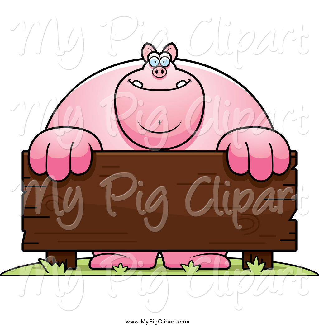 Larger Preview  Swine Clipart Of A Buff Pig Behind A Wood Sign By Cory