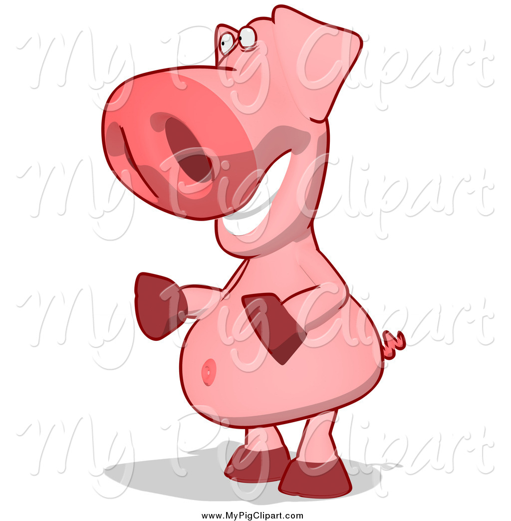 Larger Preview  Swine Clipart Of A Happy Pig Standing And Facing Left