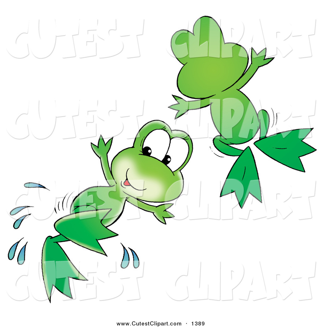 Pair Of Cute Green Frogs Leaping Through The Air Pair Of Cute Chatty    