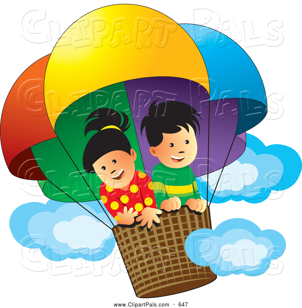 Pal Clipart Of A Pair Of Kids   A Happy Boy And Girl In A Hot Air
