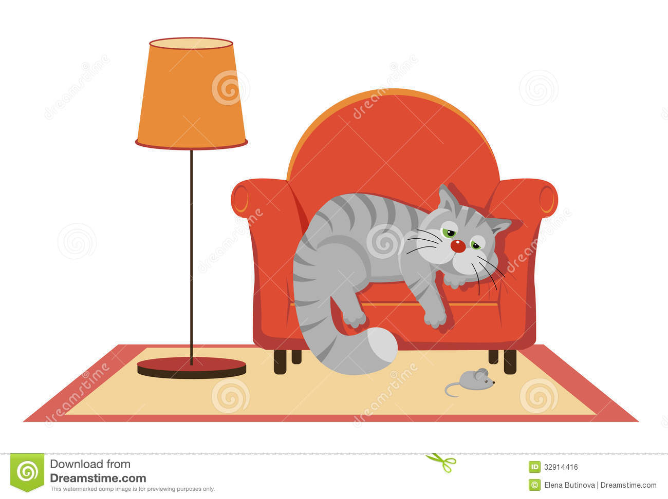 Sad Gray Cat Lying On The Couch Royalty Free Stock Image   Image