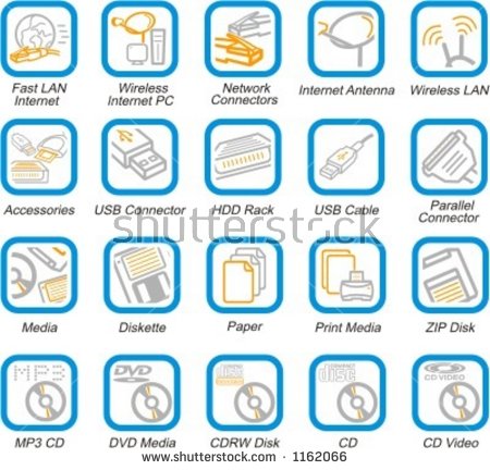 Set Of 20 Vector Computer Multimedia Networking Accessories And Pc