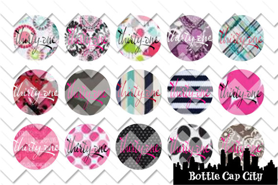 Thirty One Bags Spring 2014 Patterns Bottle Cap Images   2 Sheets  