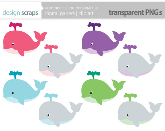 Whale Clip Art Graphics Cute Baby Whales Baby Girl Baby Boy Pink Blue    