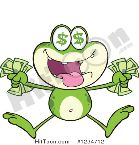 Clipart Of A Greedy Frog Character With Cash Money And Dollar Eyes