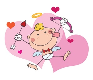 Cupid Clipart Image   Pink Hearts Behind A Goofy Cupid 