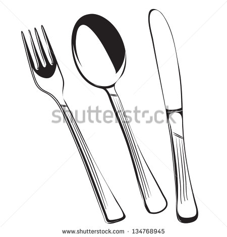 Cutlery Set Forkspoon And Knife Outline Silhouette Vector   Stock