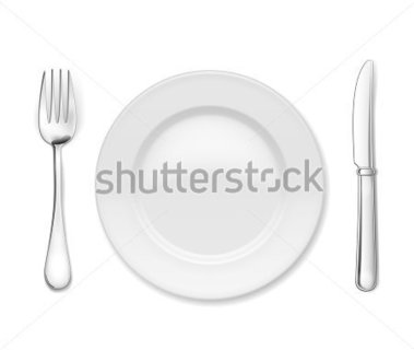 Food   Drinks   Plate With Cutlery  Knife And Fork Isolated On White