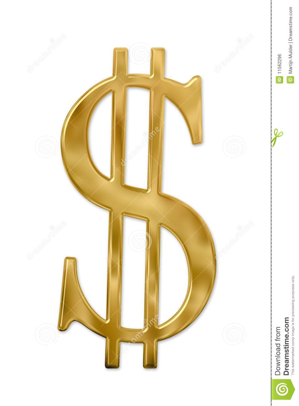Gold Or Golden Dollar Sign  Isolated On White  Clipping Path Included