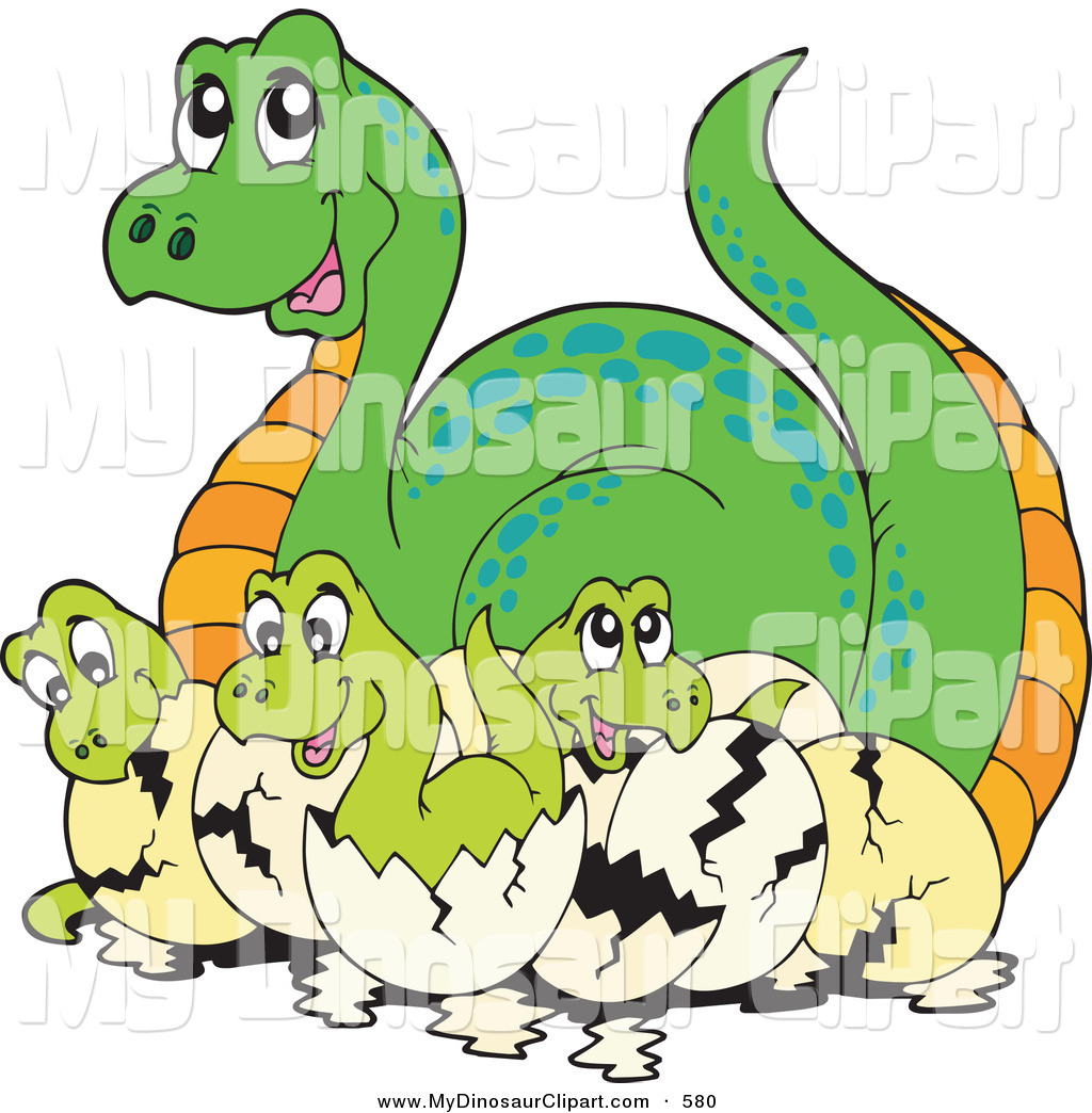 Larger Preview  Clipart Of A Cute Green Mother Dinosaur With Hatching