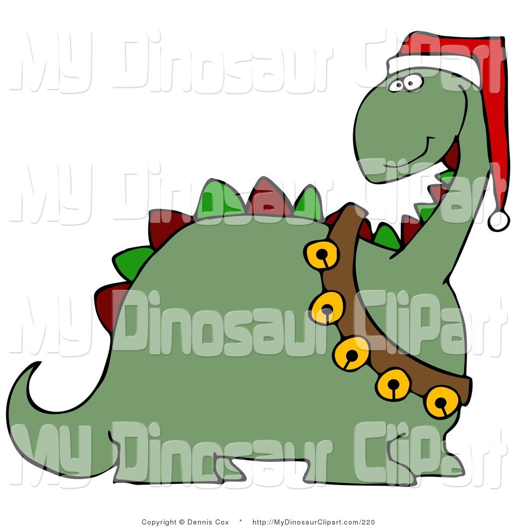 Larger Preview  Clipart Of A Festive Green Dinosaur With Red And Green