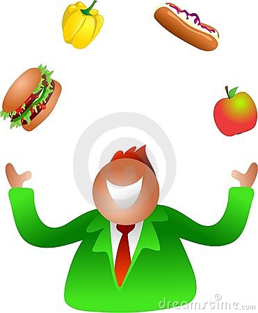 Man Juggling Between Healthy And Unhealthy Food Icon People Series