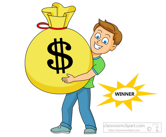 Money   Jackpot Winner Holding Bag Of Money   Classroom Clipart