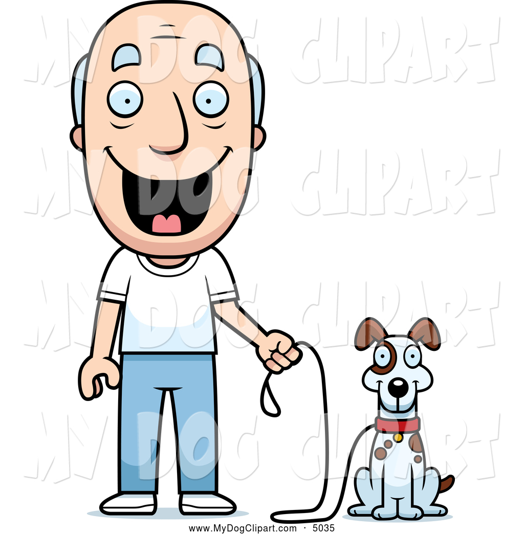 Of A Happy Senior Man Holding The Leash To His Sitting Clipart