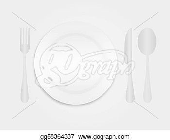 Stock Illustration   Gray And White Dinner Plate And Cutlery Over Gray