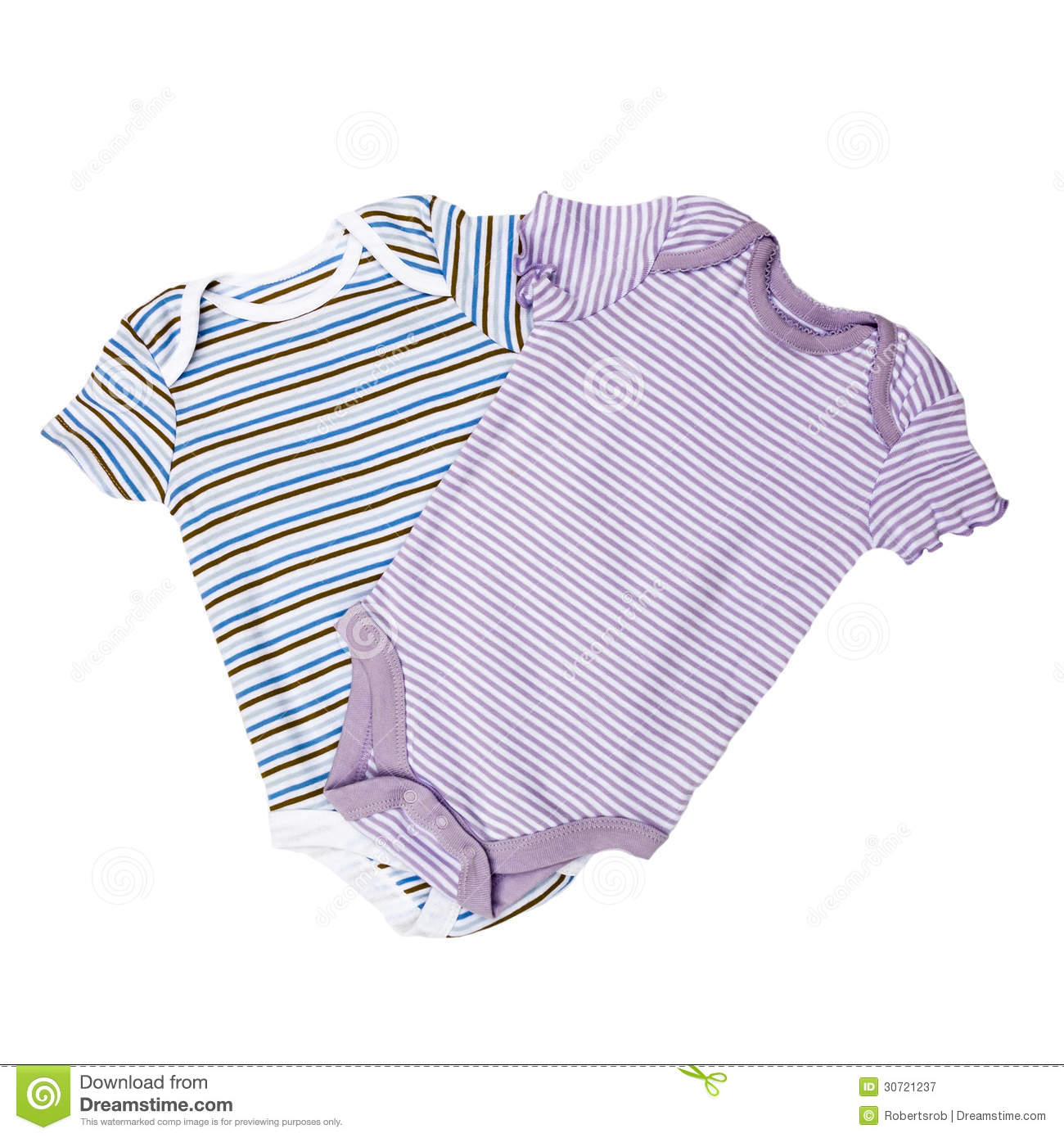 Two Blue Baby Onesie Isolated On White Background  Clothes Close Up