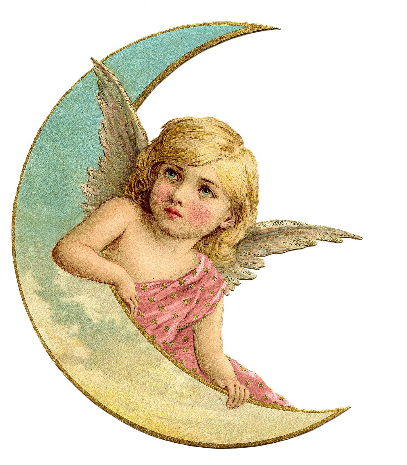 Vintage Christmas Image   Amazing Angel On Moon 2   The Graphics Fairy