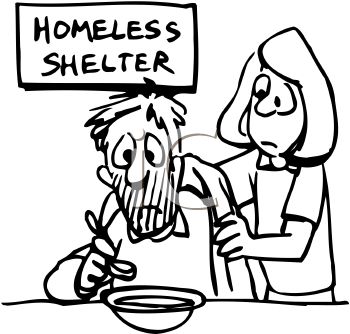 And White Clip Art Of A Man Eating At A Homeless Shelter Clipart Image
