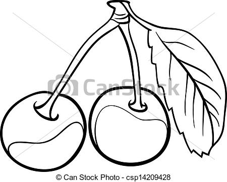 Black And White Cartoon Illustration Of Cherry Fruits Food Object For