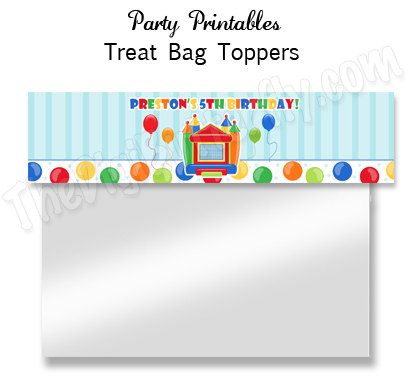 Bounce House Boy Boy Party  Personalized Treat Bag Toppers   Diy Part